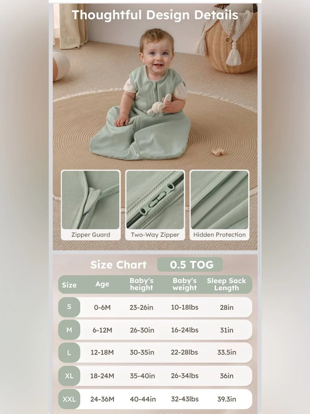 Baby Sleep Sacks - Sage Green + Leaf Print Set 0-6 months